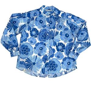 Zara Blue and White Floral Balloon Long Sleeves lightweight button down